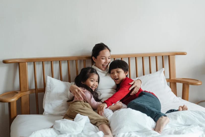 Parent hugging children at home, a safe space for self-regulation after school Parent hugging children at home, a safe space for self-regulation after school